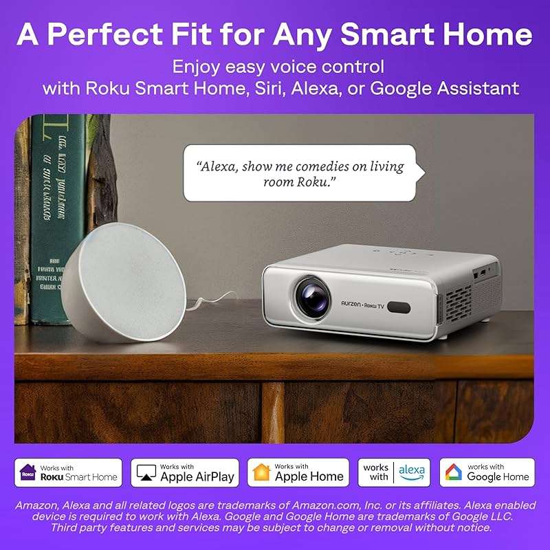 Aurzen Roku TV Smart Projector with Wifi and Bluetooth, Roku TV Built-in, 1080P FHD, DoIby Audio, Auto Focus & Keystone, Zoom, Movie Portable Outdoor Mini Projector for Soccer Football Game, White - Image 7