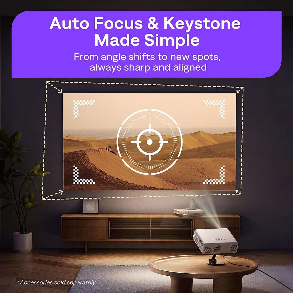 Aurzen Roku TV Smart Projector with Wifi and Bluetooth, Roku TV Built-in, 1080P FHD, DoIby Audio, Auto Focus & Keystone, Zoom, Movie Portable Outdoor Mini Projector for Soccer Football Game, White - Image 9