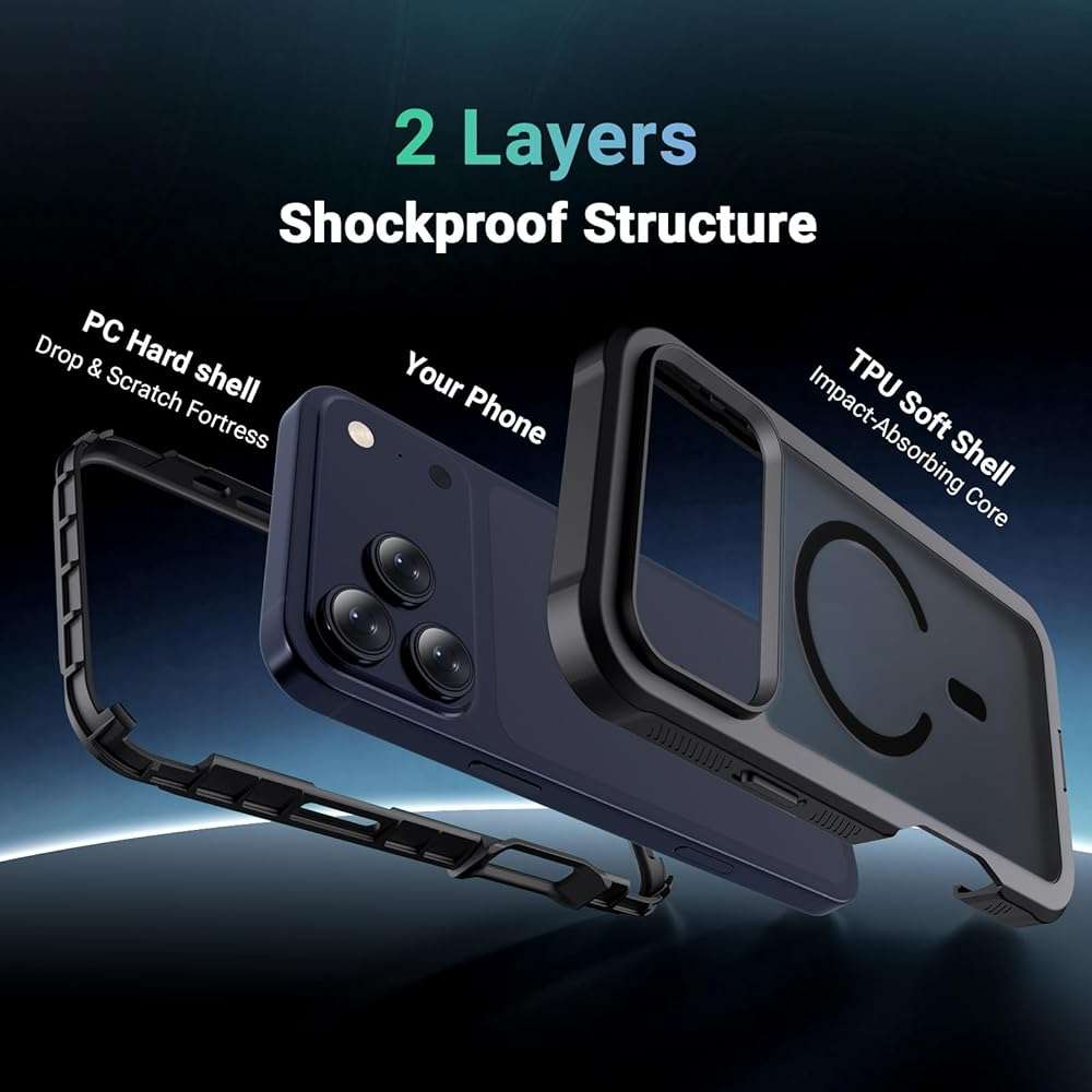 jaroco Magnetic for iPhone 17 Pro Max Case, [Compatible with MagSafe][Military Grade Drop Protection][Heavy Duty Protection][Non-Slip][Shockproof] 2-Layer Durable Bumper Phone Case 6.9''-Black - Image 2