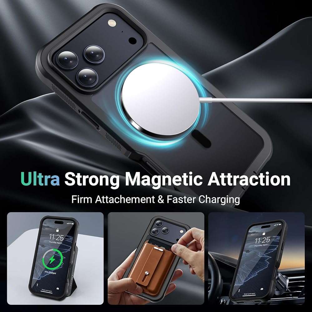 jaroco Magnetic for iPhone 17 Pro Max Case, [Compatible with MagSafe][Military Grade Drop Protection][Heavy Duty Protection][Non-Slip][Shockproof] 2-Layer Durable Bumper Phone Case 6.9''-Black - Image 3