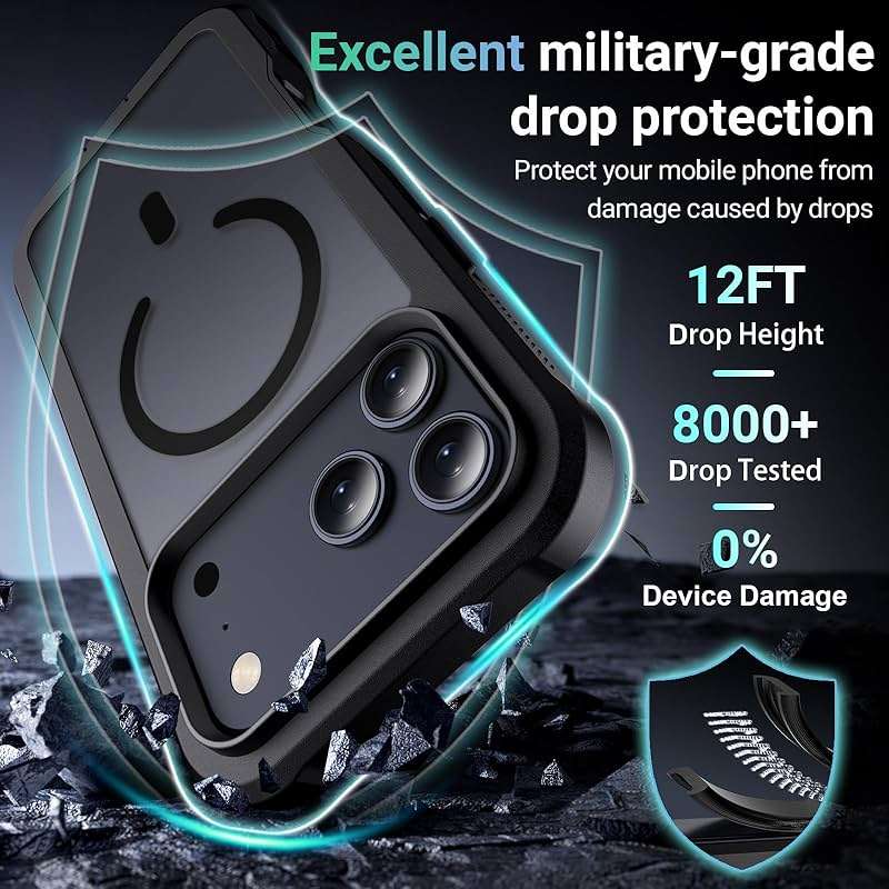 jaroco Magnetic for iPhone 17 Pro Max Case, [Compatible with MagSafe][Military Grade Drop Protection][Heavy Duty Protection][Non-Slip][Shockproof] 2-Layer Durable Bumper Phone Case 6.9''-Black - Image 4
