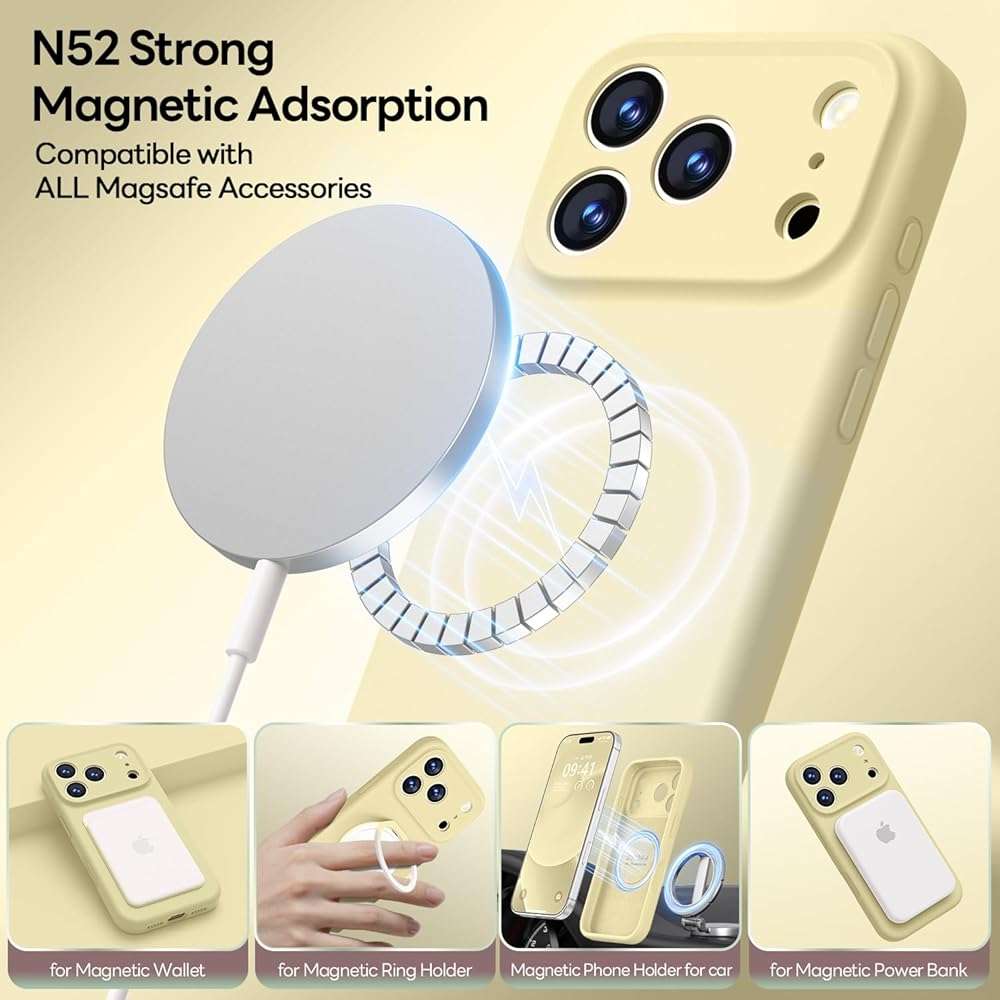 LOVE 3000 Designed for iPhone 17 Pro Max Case, Premium Silicone [Compatible with Magsafe][Soft Anti-Scratch Microfiber Lining] Shockproof Protective Phone Case for Men Women 6.9", Creamy Yellow - Image 2