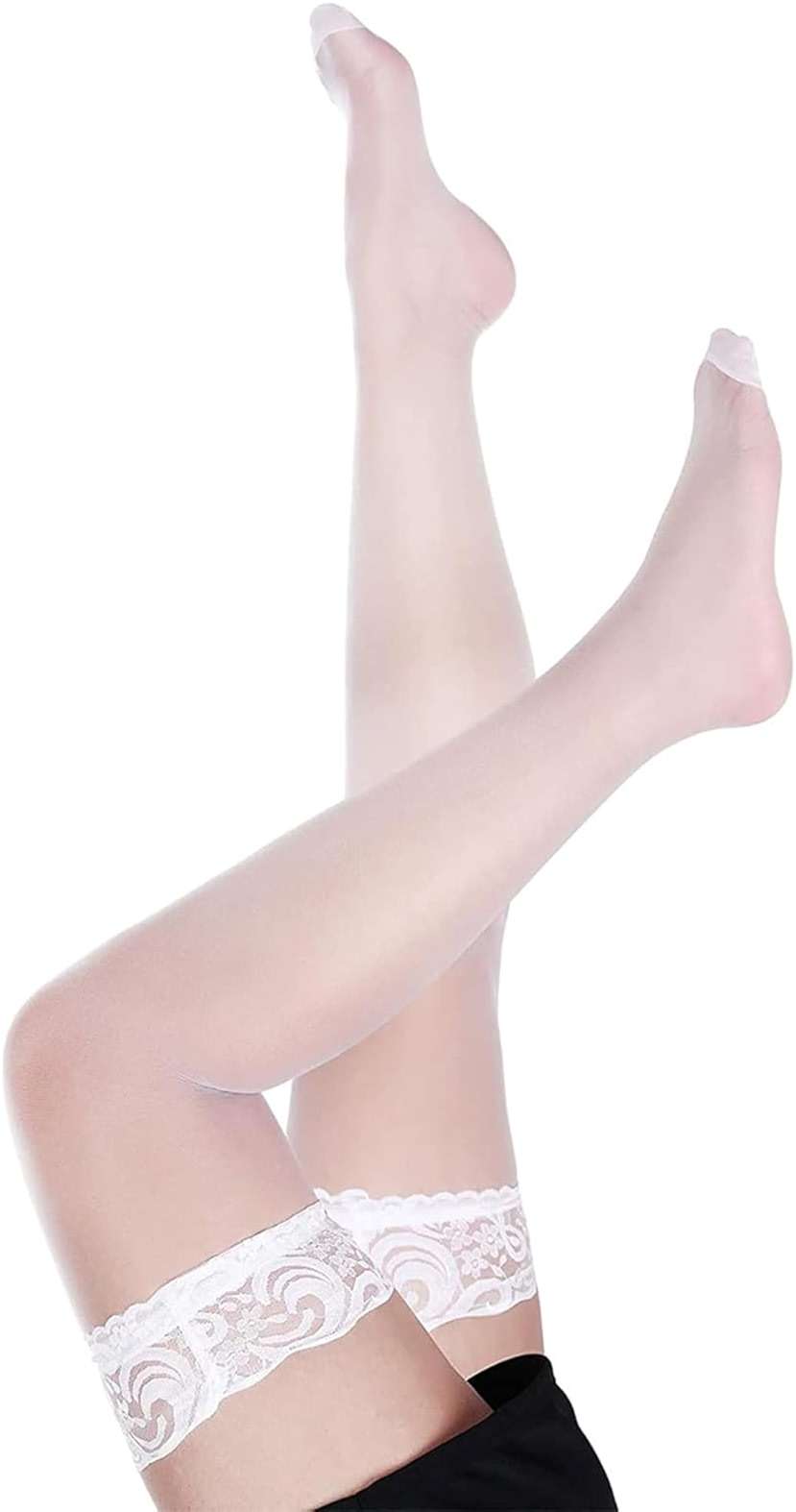 Geyoga Women's Lace Thigh High Stockings over The Knee Stockings for Women Sheer Thigh High with Lace Top - Image 4