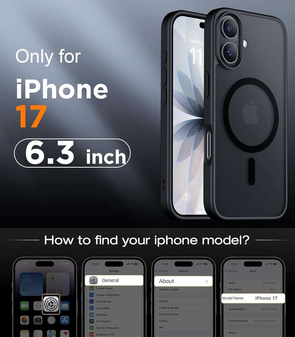 Red2Fire Designed for iPhone 17 Case Magnetic, (Compatible with MagSafe) (Military Grade Drop Protection) Translucent Matte Shockproof Phone Case for iPhone 17 6.3"-Black - Image 2
