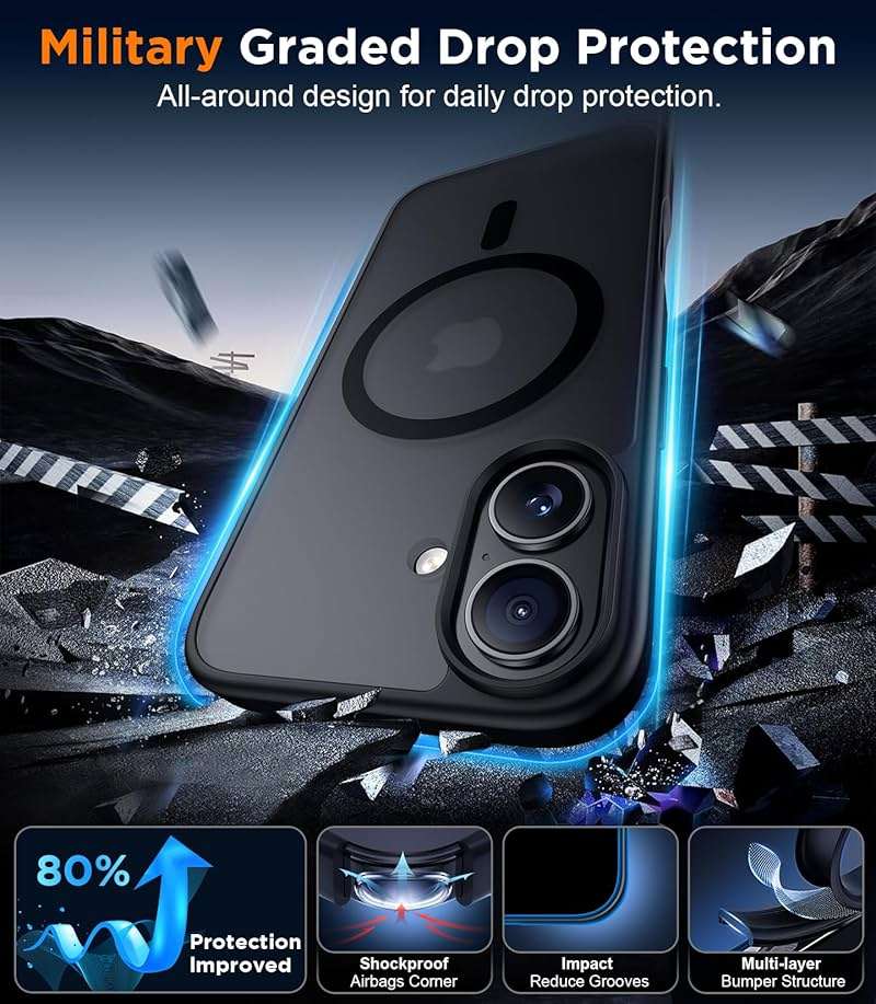 Red2Fire Designed for iPhone 17 Case Magnetic, (Compatible with MagSafe) (Military Grade Drop Protection) Translucent Matte Shockproof Phone Case for iPhone 17 6.3"-Black - Image 4