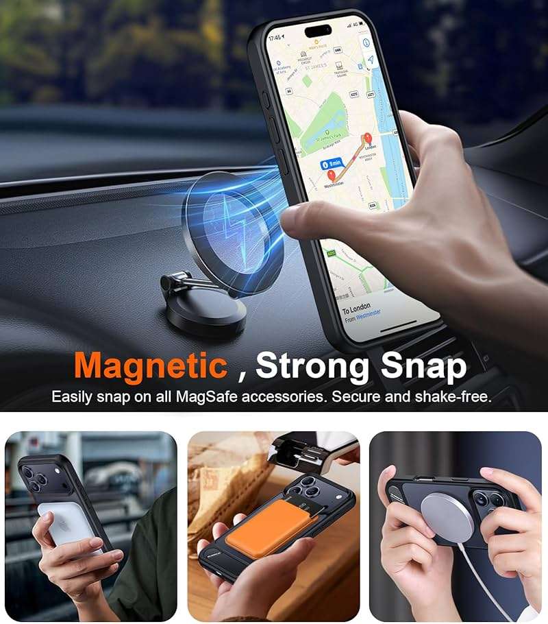 Temdan Designed for iPhone 17 Pro Max Case, [Built-in Invisible Kickstand][Compatible with MagSafe][Military Grade Shockproof] Slim Translucent Matte Phone Case for iPhone 17 Pro Max 6.9 inch (Black) - Image 5
