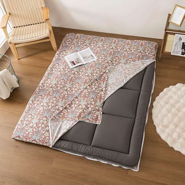 Arzocolia 100% Cotton Futon Cover for Japanese Futon Floor Mattress with Zipper Twin Full Queen Machine Washable Super Soft (Red Toned Flower, Full) - Image 2