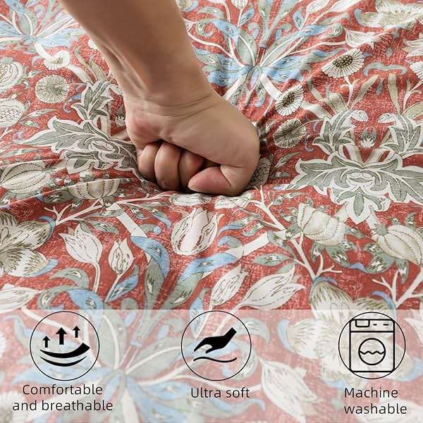 Arzocolia 100% Cotton Futon Cover for Japanese Futon Floor Mattress with Zipper Twin Full Queen Machine Washable Super Soft (Red Toned Flower, Full) - Image 5