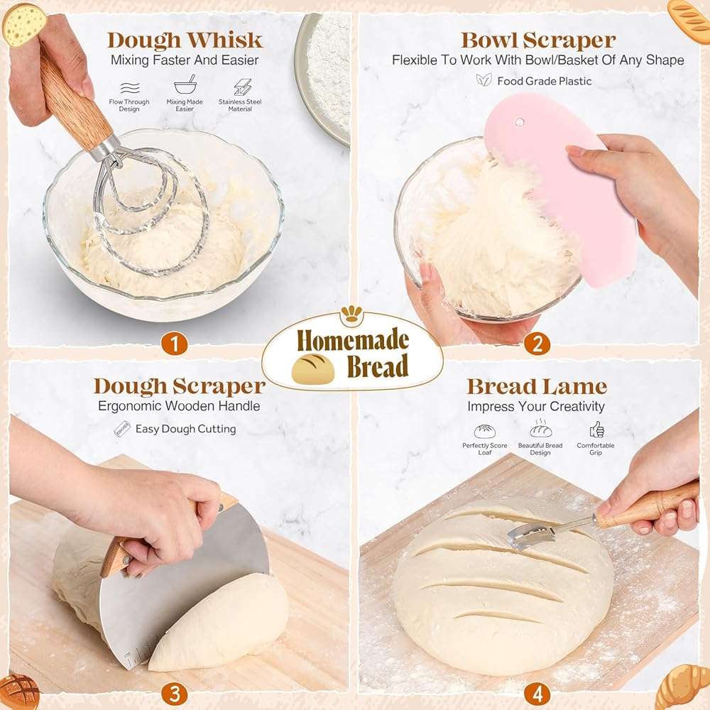 Sourdough Starter Kit, Sourdough Bread Baking Supplies, Sour Dough Starter Kits, Pink Sourdough Kit, Baking Gifts for Women, Bread Proofing Basket, Sour Dough Bread Making Kit Tools Baking Set - Image 2