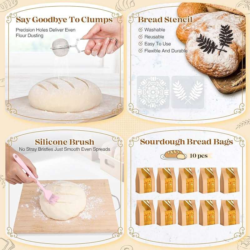 Sourdough Starter Kit, Sourdough Bread Baking Supplies, Sour Dough Starter Kits, Pink Sourdough Kit, Baking Gifts for Women, Bread Proofing Basket, Sour Dough Bread Making Kit Tools Baking Set - Image 3