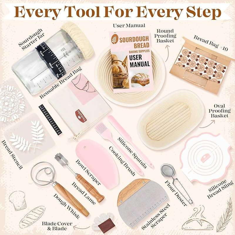 Sourdough Starter Kit, Sourdough Bread Baking Supplies, Sour Dough Starter Kits, Pink Sourdough Kit, Baking Gifts for Women, Bread Proofing Basket, Sour Dough Bread Making Kit Tools Baking Set - Image 7