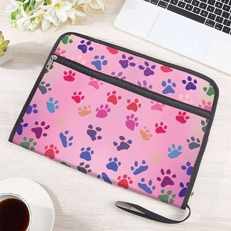 CRASPIRE 13 Pockets Expanding File Folder Letter Size A4 Zipper Pouch Pink Cute Paw Print Accordion Document Organizer with Sticky Labels Papers Expandable Filing Keeper Storage for Home School Office - Image 2