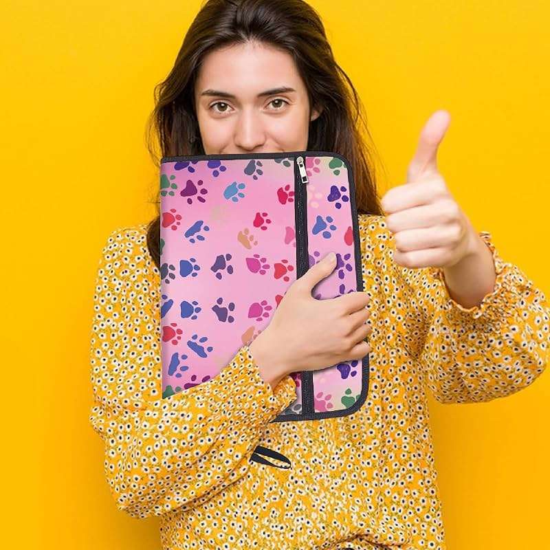 CRASPIRE 13 Pockets Expanding File Folder Letter Size A4 Zipper Pouch Pink Cute Paw Print Accordion Document Organizer with Sticky Labels Papers Expandable Filing Keeper Storage for Home School Office - Image 6