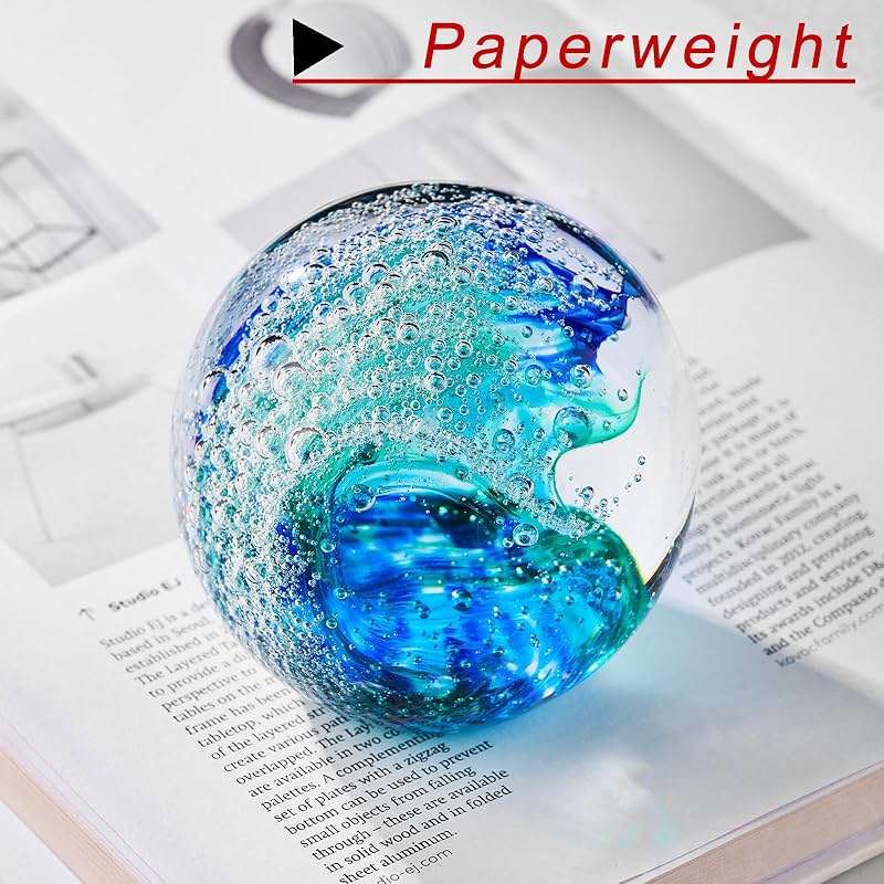 XLSJGYP Crystal Ball Blown sea Glass Art Ornament Collectible Blue Waves Paperweight Figurines Spere Statues for Home Office Decor a Gift for Ocean Lovers Perfect for Men Women (Blue-Crystal Ball) - Image 2