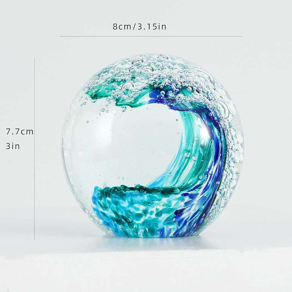 XLSJGYP Crystal Ball Blown sea Glass Art Ornament Collectible Blue Waves Paperweight Figurines Spere Statues for Home Office Decor a Gift for Ocean Lovers Perfect for Men Women (Blue-Crystal Ball) - Image 3