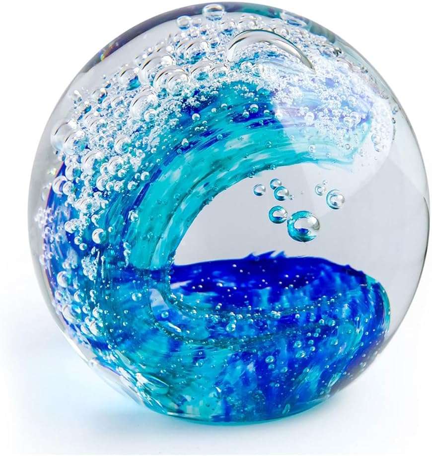 XLSJGYP Crystal Ball Blown sea Glass Art Ornament Collectible Blue Waves Paperweight Figurines Spere Statues for Home Office Decor a Gift for Ocean Lovers Perfect for Men Women (Blue-Crystal Ball) - Image 9