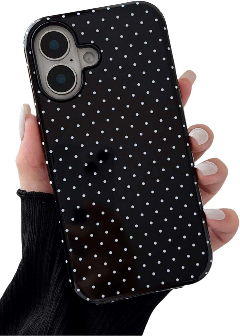 Longlayss Compatible with iPhone 17 Case Cute Aesthetic Polka Dot Phone Case for Women Girl Shockproof Slim TPU and Hard PC Protective Cover (Black) - Image 1