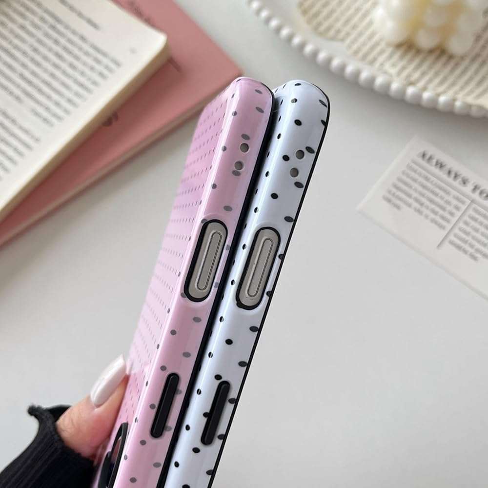 Longlayss Compatible with iPhone 17 Case Cute Aesthetic Polka Dot Phone Case for Women Girl Shockproof Slim TPU and Hard PC Protective Cover (Black) - Image 8