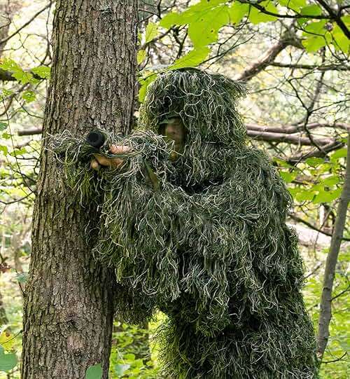 Alnintte 6 in 1 Ghillie Suit,3D Hunting Camouflage Halloween Costume Including Jacket,Pants,Hood,Glove Suitable for Men Teens - Image 4