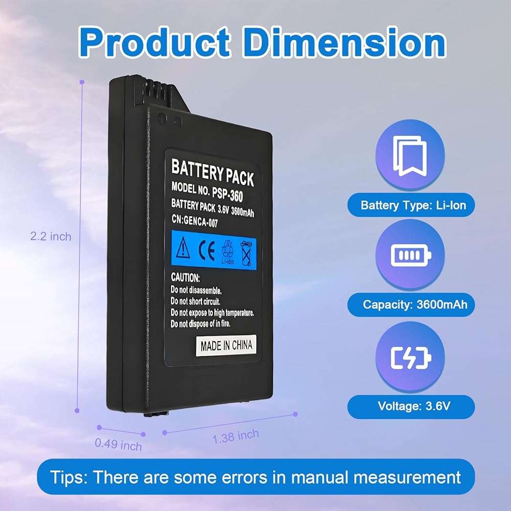 ROYEUEU for Sony PSP 1000 1001 Battery: 3.6V 3600mAh Battery Pack Model PSP-110 PSP-280 for Sony PSP1000 PSP1001 PSP Fat Game Console - Image 3