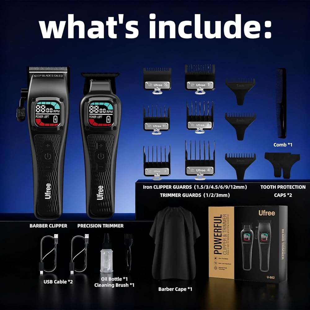Ufree Hair Clippers For Men, Professional Barber Clippers and Beard Trimmer Set, Cordless Mens Hair Clippers, Hair Cutting Kit with Sharper DLC Blades - Image 8