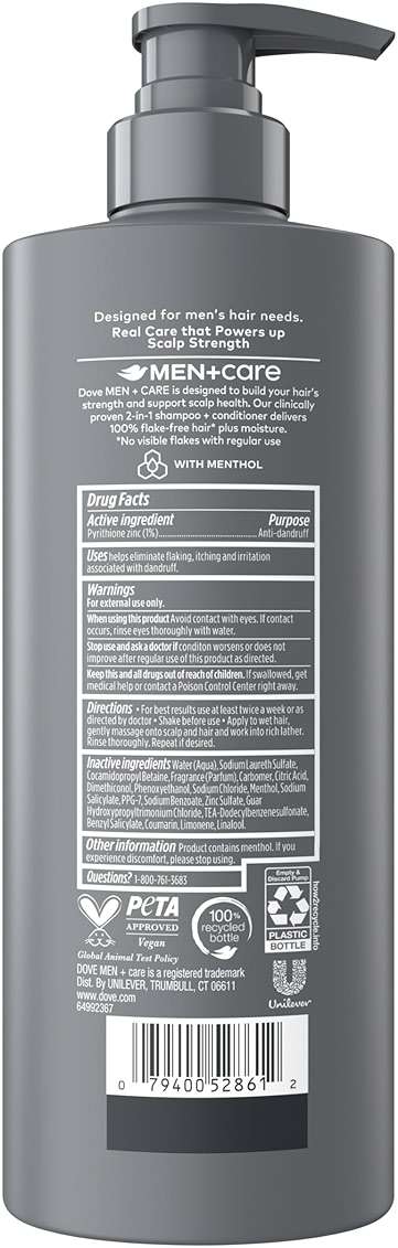 Dove Men+Care 2-in-1 Shampoo + Conditioner 1 ct Dandruff Defense to Moisturize Hair & Scalp, with Pyrithione Zinc, 18 FL OZ - Image 2