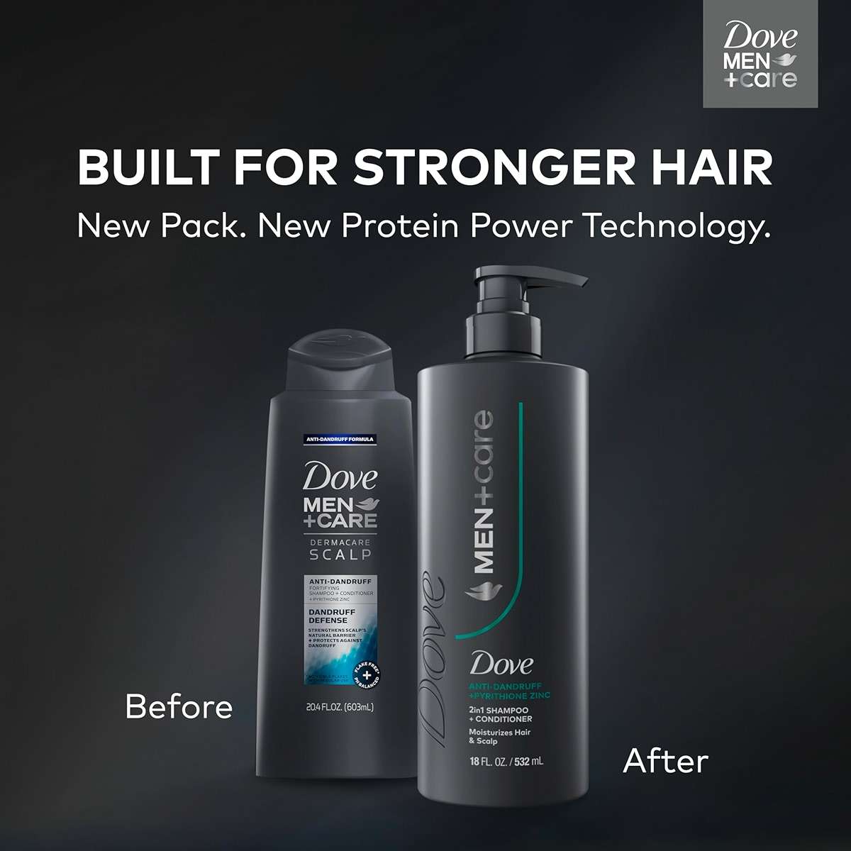 Dove Men+Care 2-in-1 Shampoo + Conditioner 1 ct Dandruff Defense to Moisturize Hair & Scalp, with Pyrithione Zinc, 18 FL OZ - Image 3