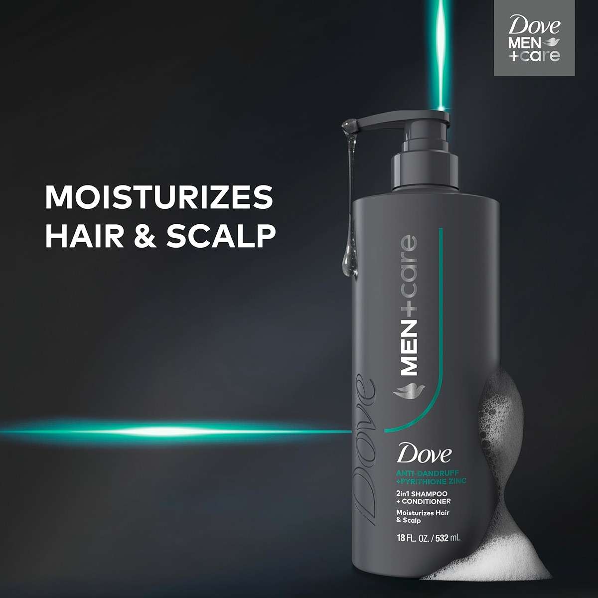 Dove Men+Care 2-in-1 Shampoo + Conditioner 1 ct Dandruff Defense to Moisturize Hair & Scalp, with Pyrithione Zinc, 18 FL OZ - Image 4