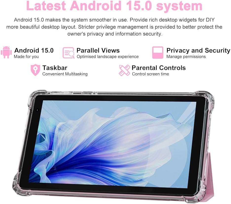 PEICHENG Tablet with Protective Case, 7" IPS 1024 * 600 Android 15.0 Tab PC RAM 8GB(3+5Expand)+ROM 32GB Bluetooth 5.0 WiFi6 2.4G+5G 2MP+5MP Dual Cameras (Pink) - Image 2