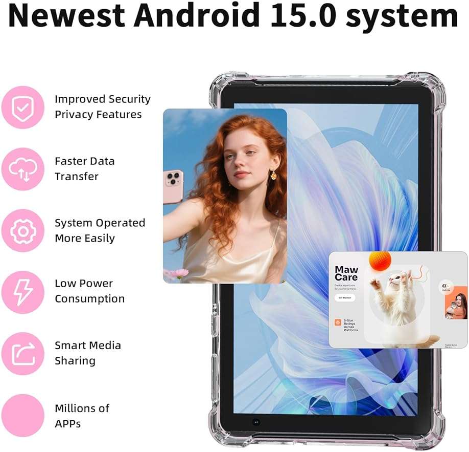PEICHENG Tablet with Protective Case, 7" IPS 1024 * 600 Android 15.0 Tab PC RAM 8GB(3+5Expand)+ROM 32GB Bluetooth 5.0 WiFi6 2.4G+5G 2MP+5MP Dual Cameras (Pink) - Image 3