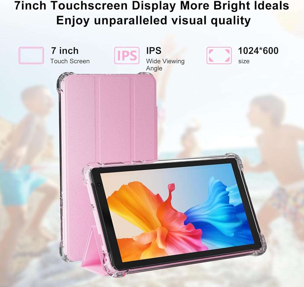 PEICHENG Tablet with Protective Case, 7" IPS 1024 * 600 Android 15.0 Tab PC RAM 8GB(3+5Expand)+ROM 32GB Bluetooth 5.0 WiFi6 2.4G+5G 2MP+5MP Dual Cameras (Pink) - Image 4