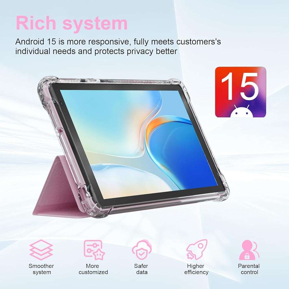 PEICHENG Tablet with Protective Case, 7" IPS 1024 * 600 Android 15.0 Tab PC RAM 8GB(3+5Expand)+ROM 32GB Bluetooth 5.0 WiFi6 2.4G+5G 2MP+5MP Dual Cameras (Pink) - Image 6