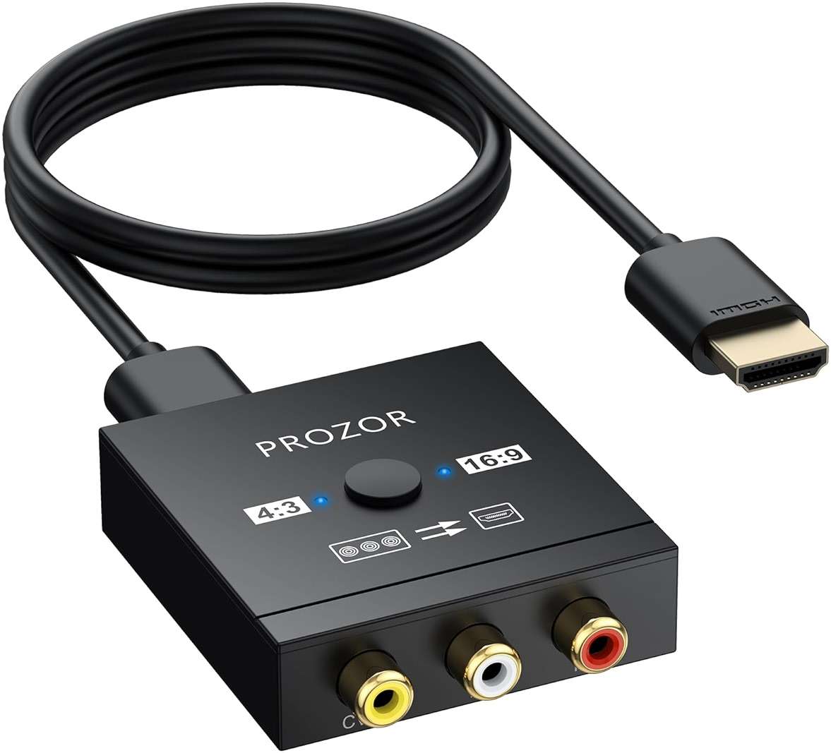 PROZOR RCA to HDMI Converter - 4:3/16:9 Switch, 1080P AV to HDMI Adapter, Mini Composite CVBS Audio Video Adapter, for PS1/PS2/N64/Wii/Xbox and VCR/VHS/DVD Players to HDTV, Plug & Play - Image 1