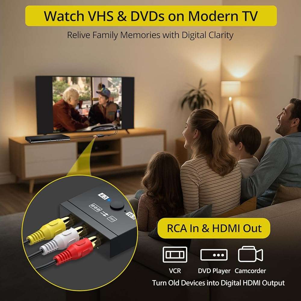 PROZOR RCA to HDMI Converter - 4:3/16:9 Switch, 1080P AV to HDMI Adapter, Mini Composite CVBS Audio Video Adapter, for PS1/PS2/N64/Wii/Xbox and VCR/VHS/DVD Players to HDTV, Plug & Play - Image 3