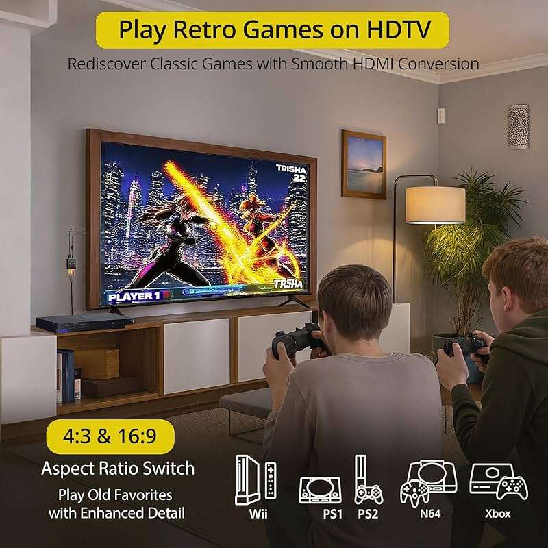 PROZOR RCA to HDMI Converter - 4:3/16:9 Switch, 1080P AV to HDMI Adapter, Mini Composite CVBS Audio Video Adapter, for PS1/PS2/N64/Wii/Xbox and VCR/VHS/DVD Players to HDTV, Plug & Play - Image 4