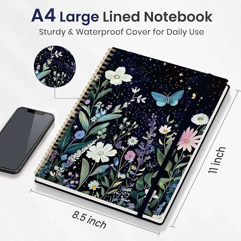 Taja Large Spiral Lined Journal for Women, 8.5" x 11" Notebooks for Work Collge Ruled, A4 Aesthetic Cute Journaling Notebooks for Writing, Plastic Cover, Celestial - Image 2