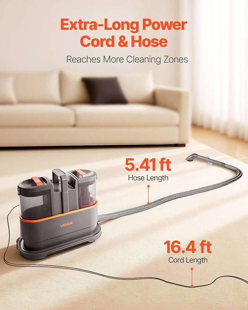 VEVOR Carpet Cleaner Machine, 50.72 oz Clean Water Tank & 27.05 oz Dirty Water Tank, Portable Upholstery Shampooer, 11.5Kpa Handheld Furniture Extractor, Spot and Stain Deep Cleaner for Rug Couch Car - Image 5