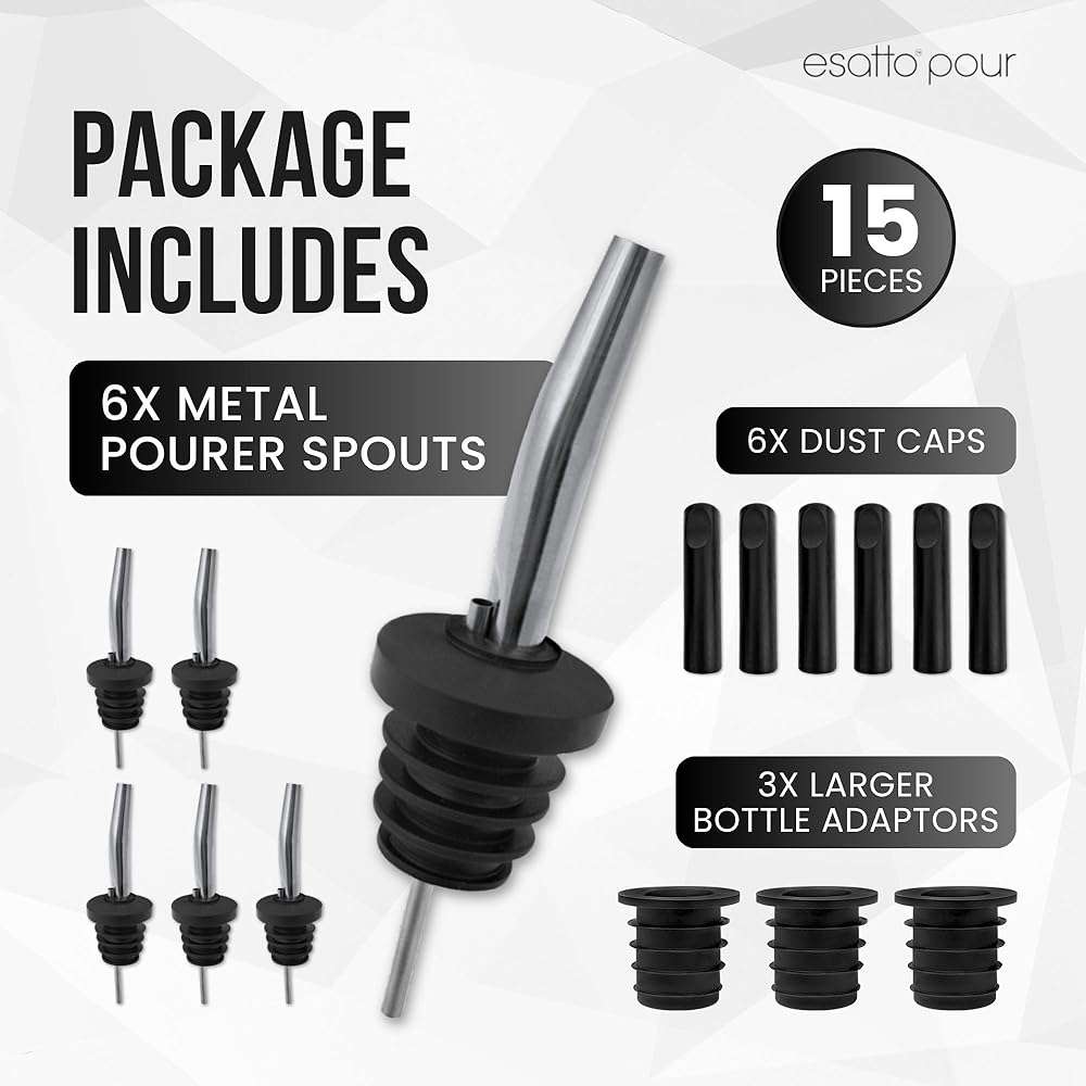 Stainless Steel Liquor Bar Bottle Pourers - Drip-Free Nozzle - Pour Spouts for Alcohol & Bartending - Universal Fit Speed Spout - Rust-Free & Easy Clean - Chrome (6 Pack) - Image 2