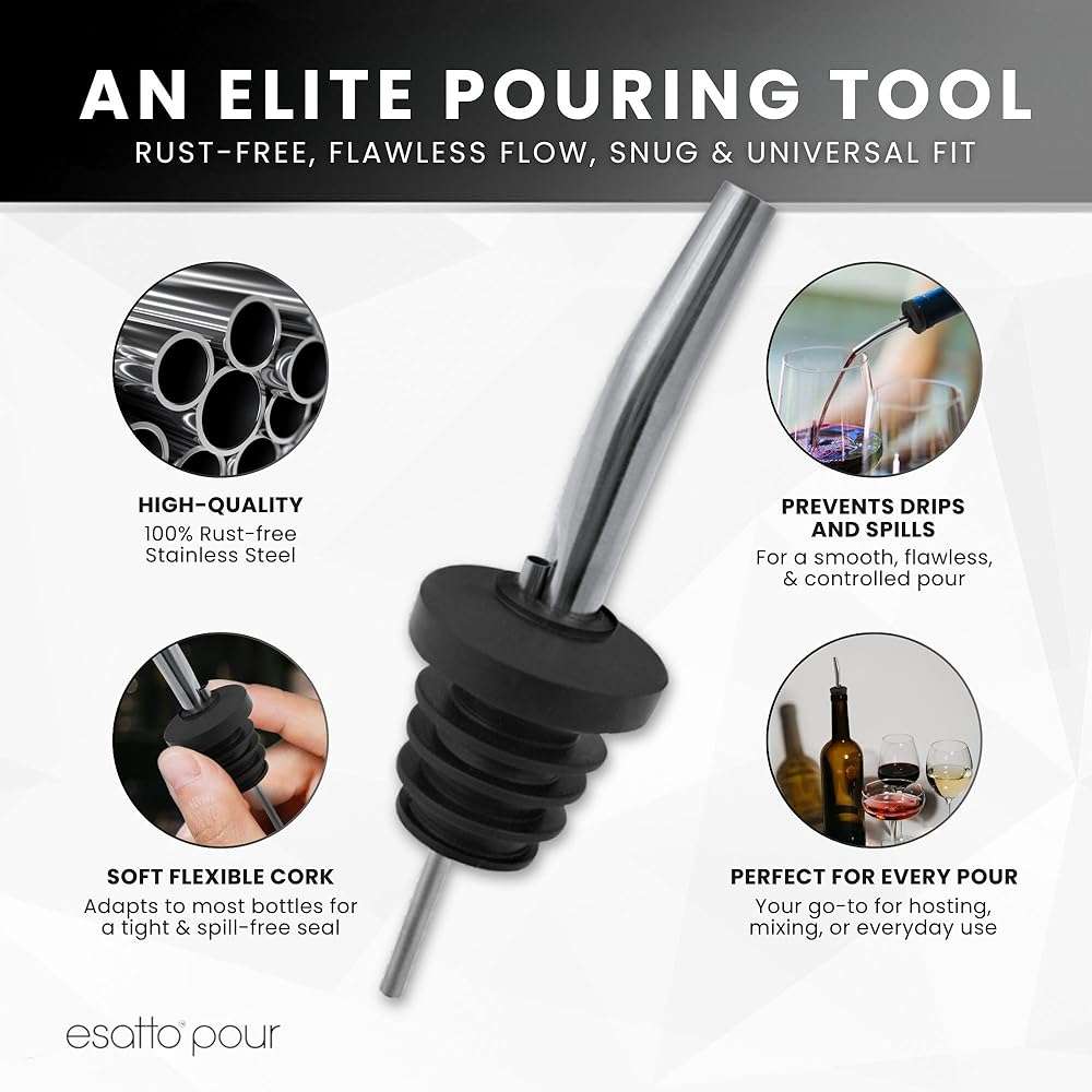 Stainless Steel Liquor Bar Bottle Pourers - Drip-Free Nozzle - Pour Spouts for Alcohol & Bartending - Universal Fit Speed Spout - Rust-Free & Easy Clean - Chrome (6 Pack) - Image 3