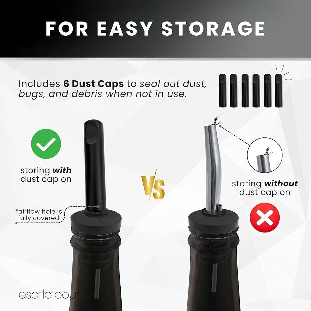 Stainless Steel Liquor Bar Bottle Pourers - Drip-Free Nozzle - Pour Spouts for Alcohol & Bartending - Universal Fit Speed Spout - Rust-Free & Easy Clean - Chrome (6 Pack) - Image 7