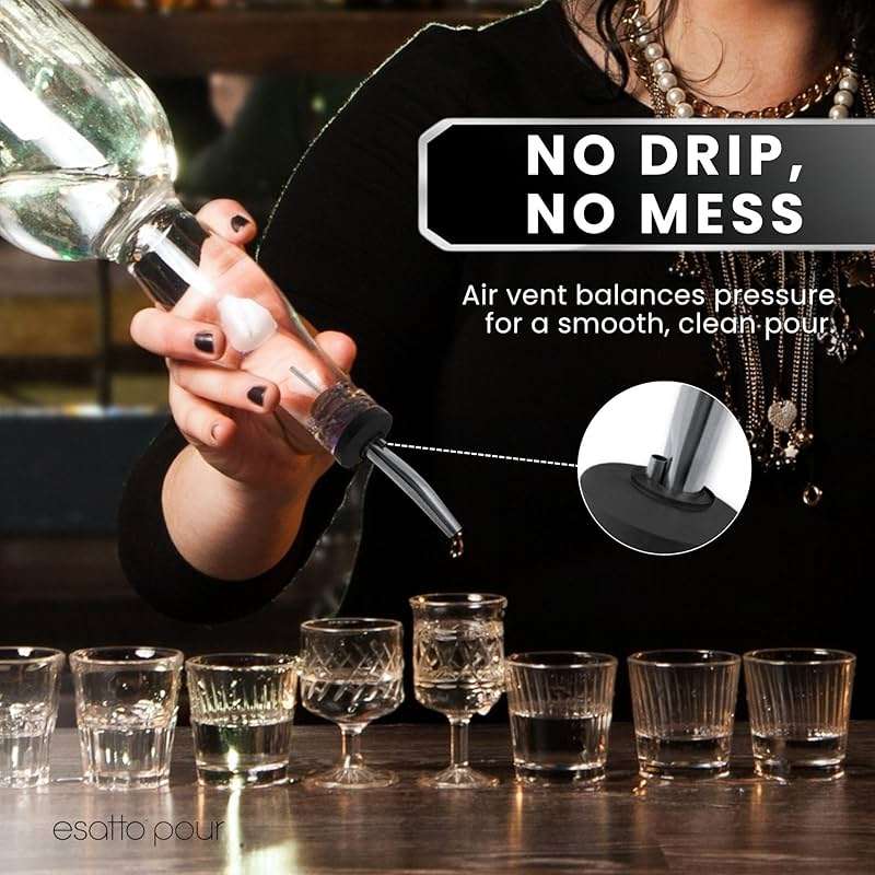 Stainless Steel Liquor Bar Bottle Pourers - Drip-Free Nozzle - Pour Spouts for Alcohol & Bartending - Universal Fit Speed Spout - Rust-Free & Easy Clean - Chrome (6 Pack) - Image 9