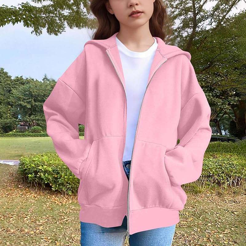 Girls Zip Up Hoodies Size 10-12 Fall Cute Cat Ear Oversize Hoodie Jackets Casual Long Sleeve Hood Sweatshirt Coat - Image 2