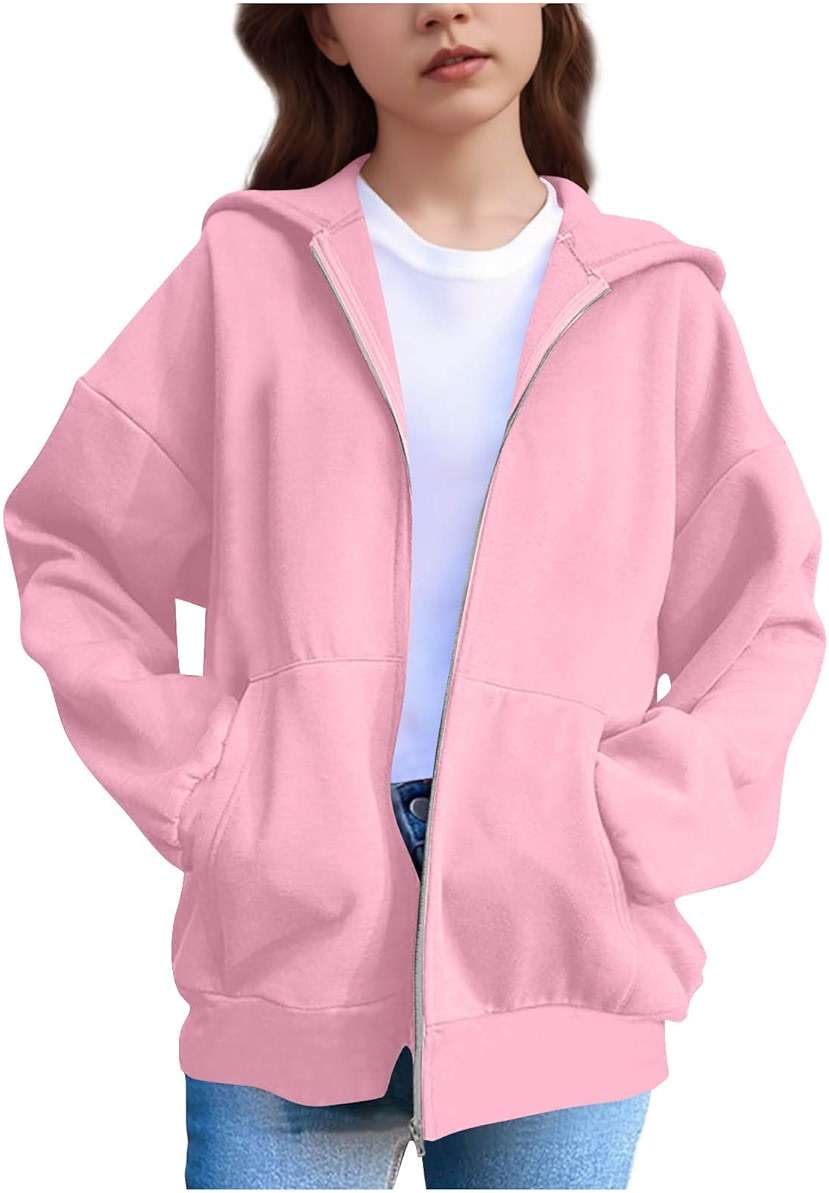 Girls Zip Up Hoodies Size 10-12 Fall Cute Cat Ear Oversize Hoodie Jackets Casual Long Sleeve Hood Sweatshirt Coat - Image 3