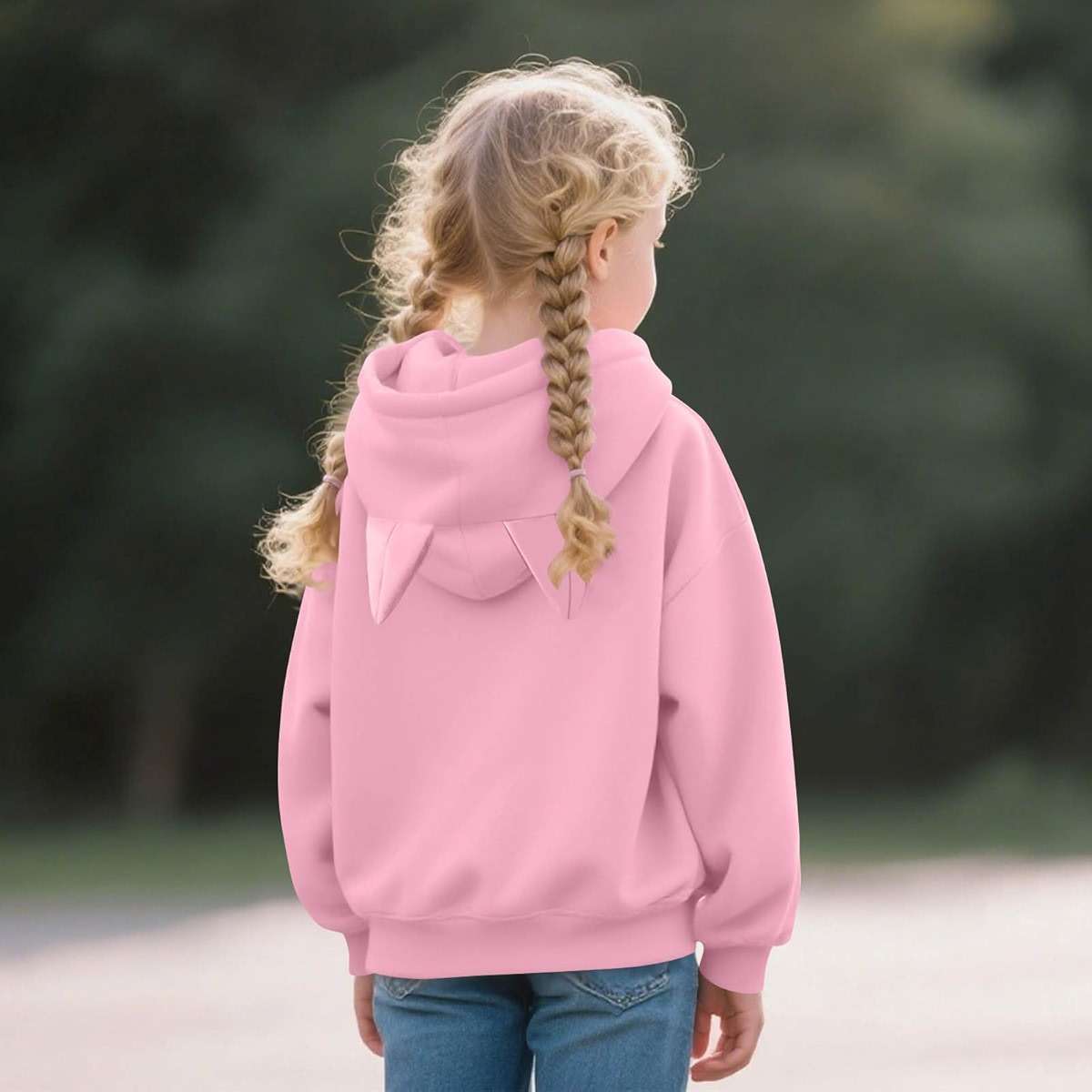 Girls Zip Up Hoodies Size 10-12 Fall Cute Cat Ear Oversize Hoodie Jackets Casual Long Sleeve Hood Sweatshirt Coat - Image 4