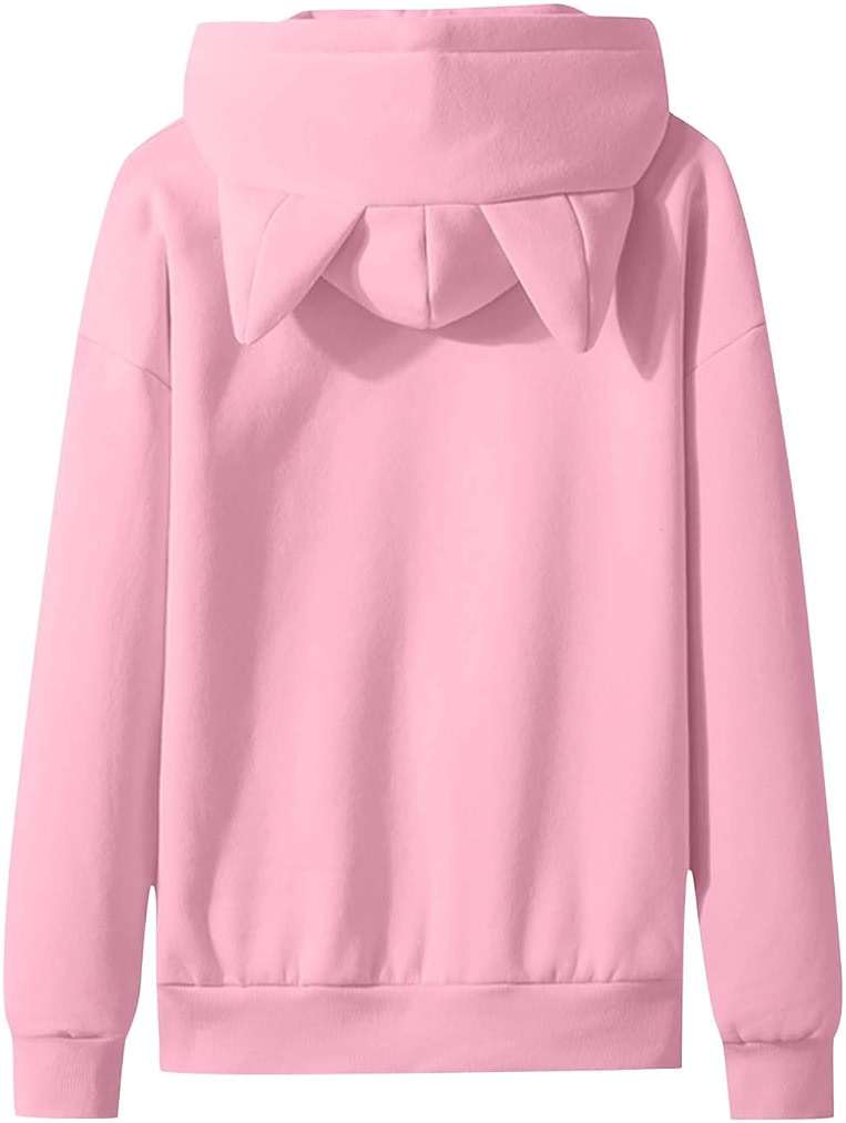 Girls Zip Up Hoodies Size 10-12 Fall Cute Cat Ear Oversize Hoodie Jackets Casual Long Sleeve Hood Sweatshirt Coat - Image 6