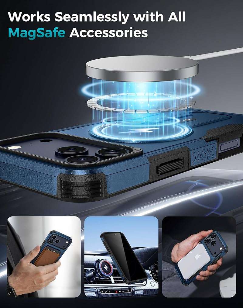 Goton for iPhone 17 Pro Max Case with Privacy Tempered Glass Screen Protector & Camera Lens Protector, Compatible with MagSafe, Invisible Kickstand, Shockproof Phone Cover, Blue - Image 6