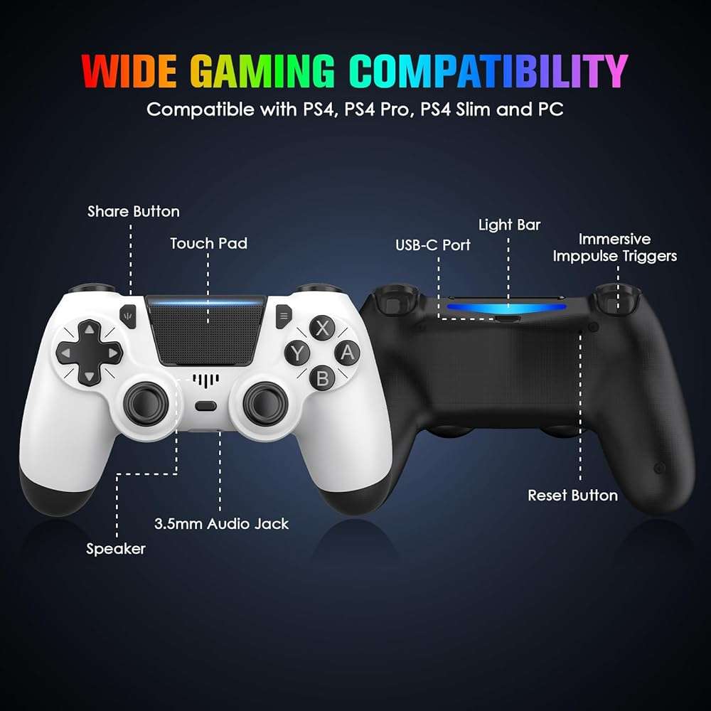 ewnol 2 Pack Controllers with Charging Dock Station for PS4 Controller, Wireless Controller Compatible with PS4/Pro/Slim Consoles, with LED Charging Dock, Black & White - Image 2