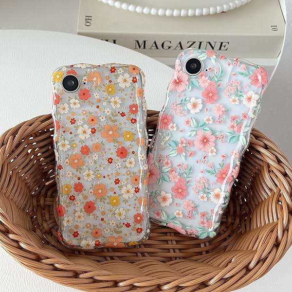 RALEAVO for iPhone 17e Case/iPhone 16e Case Cute Floral Pattern Design,Clear Curly Wave Frame Cover for Women,Soft Shockproof Anti-Slip Protective Case for iPhone 16e/17e,Pink Flowers - Image 2