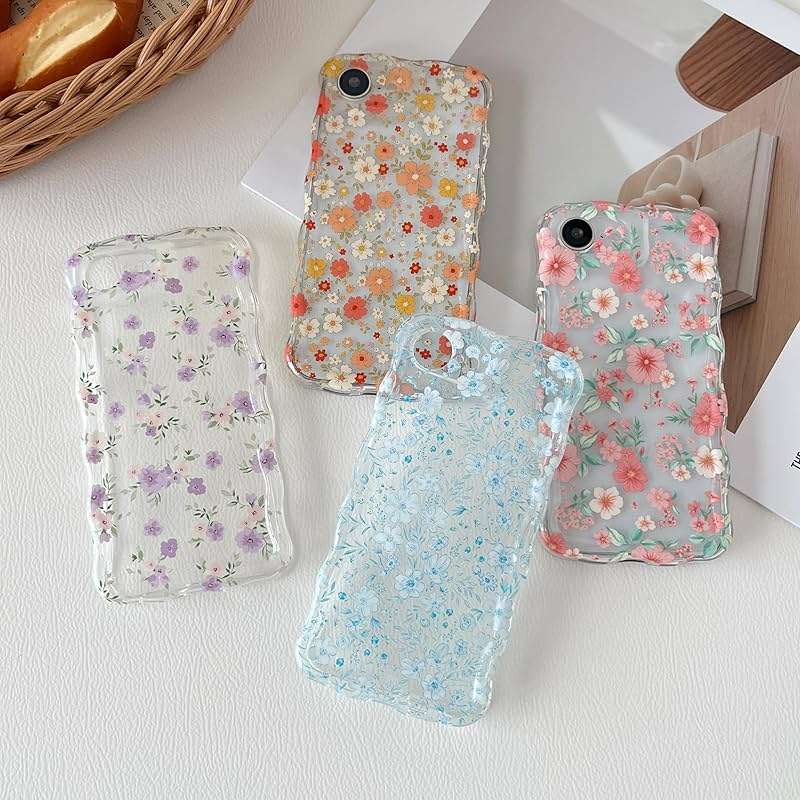 RALEAVO for iPhone 17e Case/iPhone 16e Case Cute Floral Pattern Design,Clear Curly Wave Frame Cover for Women,Soft Shockproof Anti-Slip Protective Case for iPhone 16e/17e,Pink Flowers - Image 4