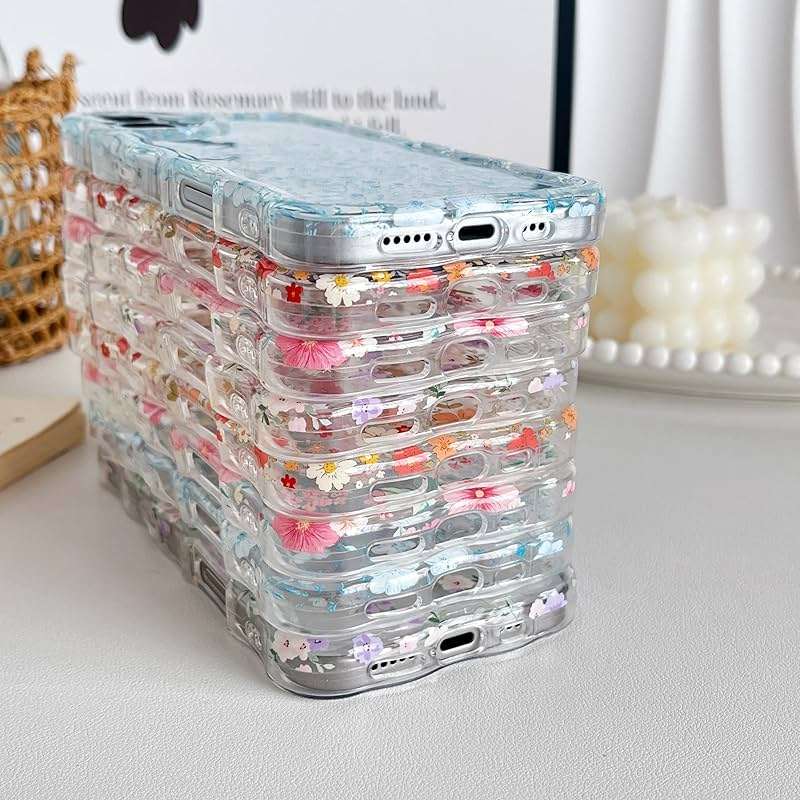 RALEAVO for iPhone 17e Case/iPhone 16e Case Cute Floral Pattern Design,Clear Curly Wave Frame Cover for Women,Soft Shockproof Anti-Slip Protective Case for iPhone 16e/17e,Pink Flowers - Image 5